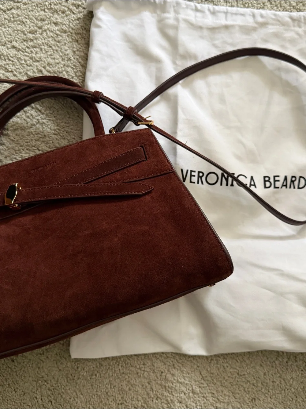 Veronica Beard Chestnut Brown Suede Dash Shoulder Bag
